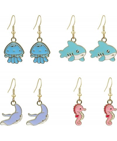 4 Pairs Personality Marine Organism Earrings Lovely seahorse octopus Drop Dangle Earrings For Women Girls animal $7.66 Earrings