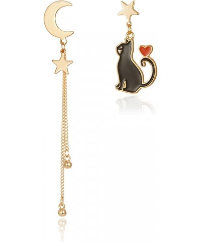 Black Cat on the Moon Earrings for Women Acrylic Moon Star Cat Earrings Funny Animal Cat Jewelry Accessories D $6.59 Earrings