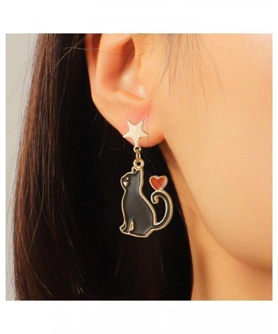 Black Cat on the Moon Earrings for Women Acrylic Moon Star Cat Earrings Funny Animal Cat Jewelry Accessories D $6.59 Earrings