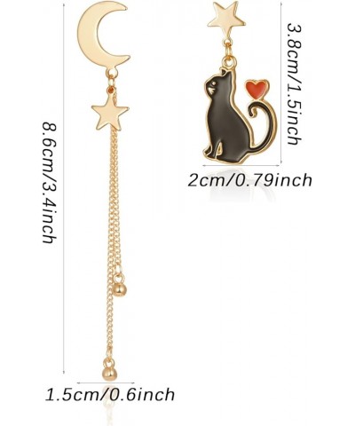 Black Cat on the Moon Earrings for Women Acrylic Moon Star Cat Earrings Funny Animal Cat Jewelry Accessories D $6.59 Earrings