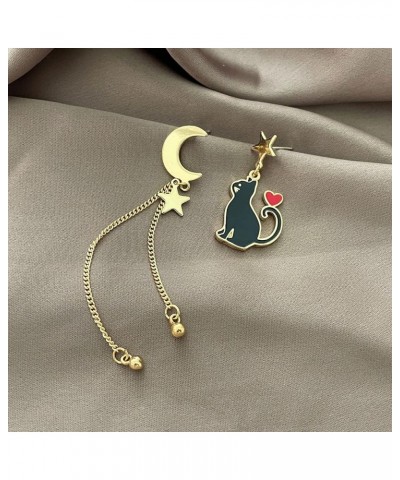 Black Cat on the Moon Earrings for Women Acrylic Moon Star Cat Earrings Funny Animal Cat Jewelry Accessories D $6.59 Earrings