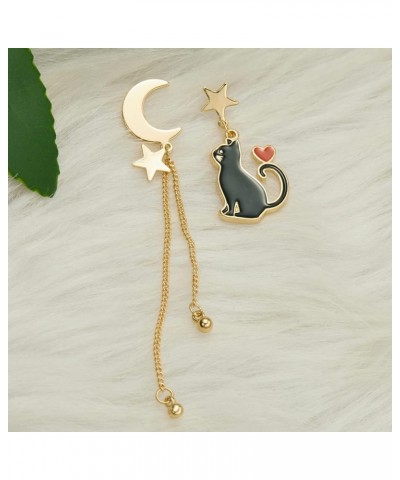 Black Cat on the Moon Earrings for Women Acrylic Moon Star Cat Earrings Funny Animal Cat Jewelry Accessories D $6.59 Earrings