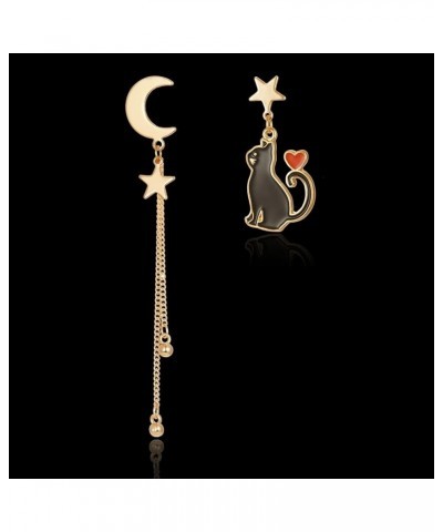 Black Cat on the Moon Earrings for Women Acrylic Moon Star Cat Earrings Funny Animal Cat Jewelry Accessories D $6.59 Earrings