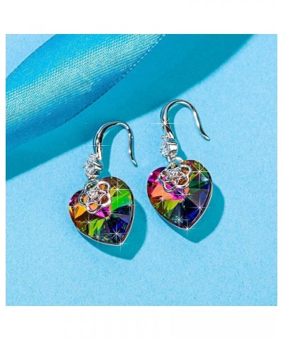 Austrian Crystal Hollow Heart Drop Dangle Earrings for Women Fashion 14K Gold Plated Hypoallergenic Jewelry Rainbow $10.12 Ea...