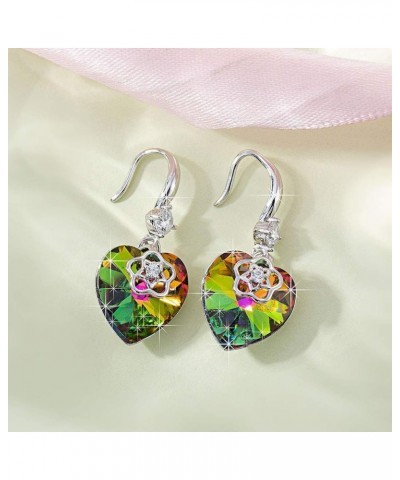 Austrian Crystal Hollow Heart Drop Dangle Earrings for Women Fashion 14K Gold Plated Hypoallergenic Jewelry Rainbow $10.12 Ea...