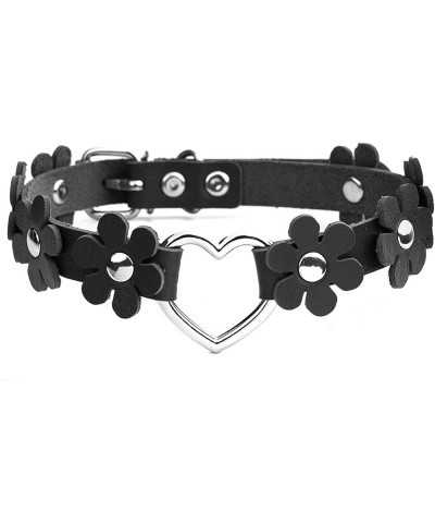 Leather Choker Necklace Punk Gothic Heart Flower Collar Chokers for Women Adjustable A1:Black $9.00 Necklaces