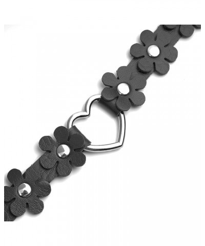 Leather Choker Necklace Punk Gothic Heart Flower Collar Chokers for Women Adjustable A1:Black $9.00 Necklaces