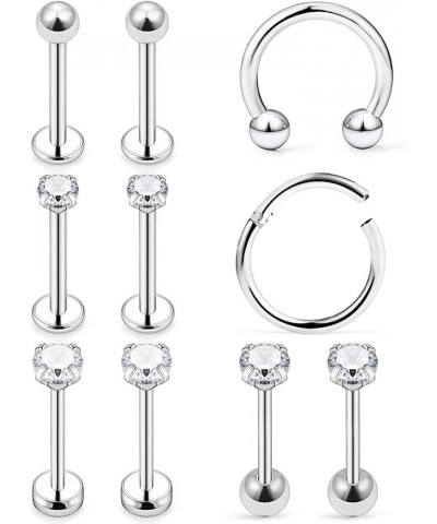 10pcs Tragus Earring Stud 16g 18g Surgical Steel & Clear Diamond CZ Conch Helix Cartilage Barbell Piercing Jewelry for Women ...