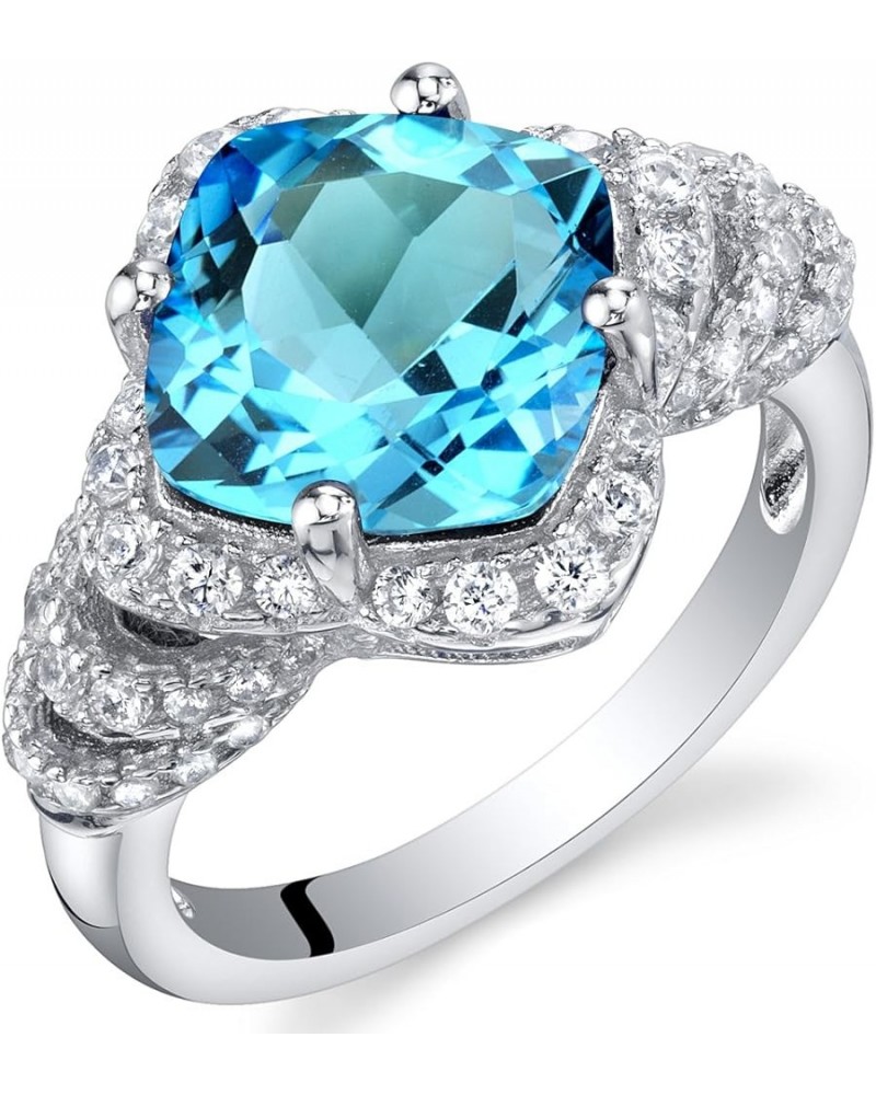 Sterling Silver Cushion Tier Halo Ring Sizes 5 to 9 in Various Gemstones Swiss Blue Topaz $25.20 Rings