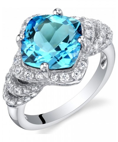 Sterling Silver Cushion Tier Halo Ring Sizes 5 to 9 in Various Gemstones Swiss Blue Topaz $25.20 Rings