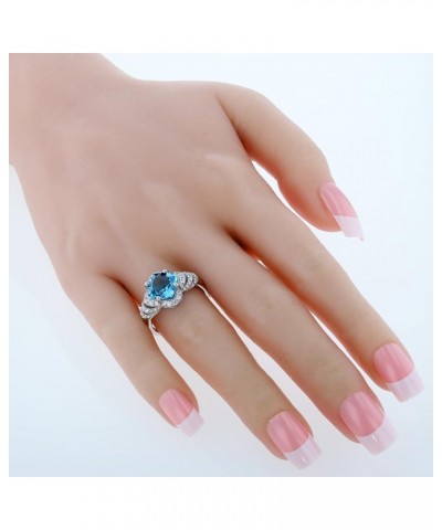 Sterling Silver Cushion Tier Halo Ring Sizes 5 to 9 in Various Gemstones Swiss Blue Topaz $25.20 Rings