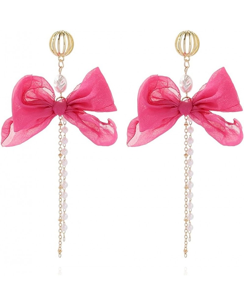 Elegant Butterfly Bow Pearl Tassel Long Chain Dangle Earrings for Women Girls Accessories for Birthday Party pink $7.66 Earrings