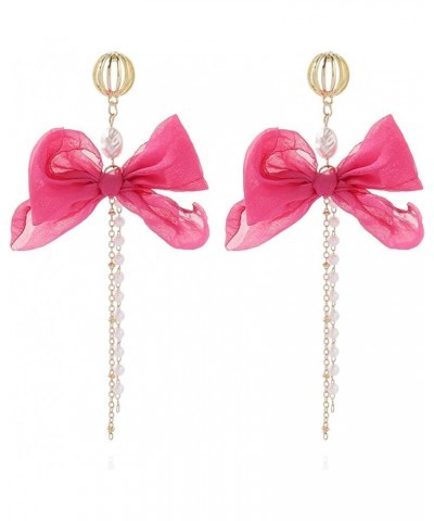 Elegant Butterfly Bow Pearl Tassel Long Chain Dangle Earrings for Women Girls Accessories for Birthday Party pink $7.66 Earrings