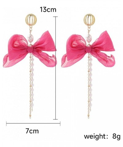 Elegant Butterfly Bow Pearl Tassel Long Chain Dangle Earrings for Women Girls Accessories for Birthday Party pink $7.66 Earrings