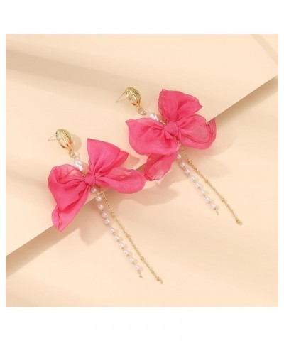 Elegant Butterfly Bow Pearl Tassel Long Chain Dangle Earrings for Women Girls Accessories for Birthday Party pink $7.66 Earrings