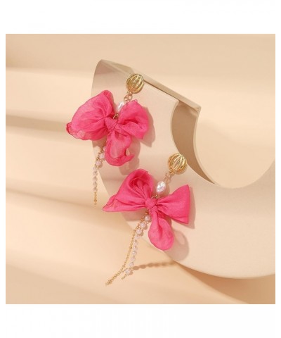 Elegant Butterfly Bow Pearl Tassel Long Chain Dangle Earrings for Women Girls Accessories for Birthday Party pink $7.66 Earrings