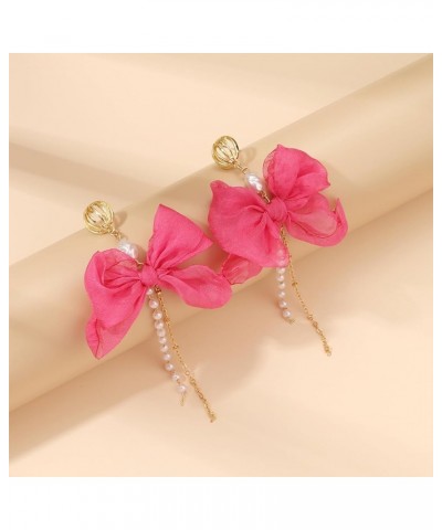 Elegant Butterfly Bow Pearl Tassel Long Chain Dangle Earrings for Women Girls Accessories for Birthday Party pink $7.66 Earrings