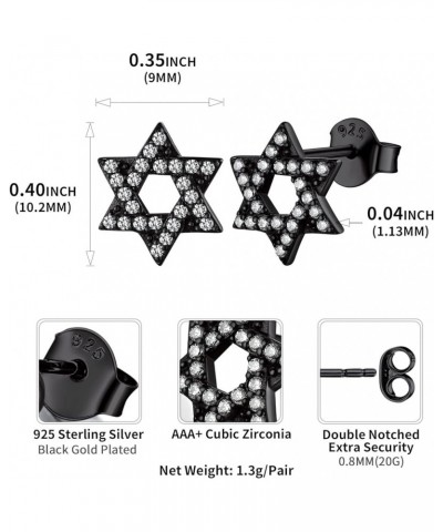 Hypoallergenic 925 Sterling Silver Dainty Small Star of David Stud Earrings for Women (with Gift Box) CZ Star of David -Black...