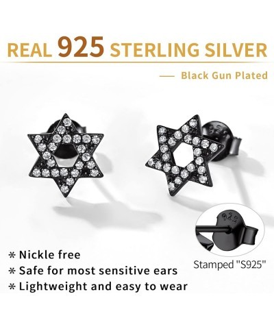 Hypoallergenic 925 Sterling Silver Dainty Small Star of David Stud Earrings for Women (with Gift Box) CZ Star of David -Black...