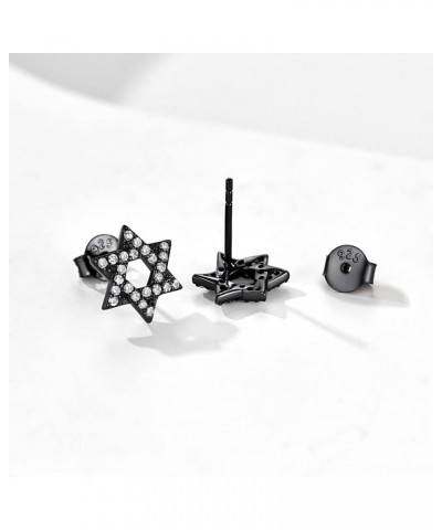 Hypoallergenic 925 Sterling Silver Dainty Small Star of David Stud Earrings for Women (with Gift Box) CZ Star of David -Black...