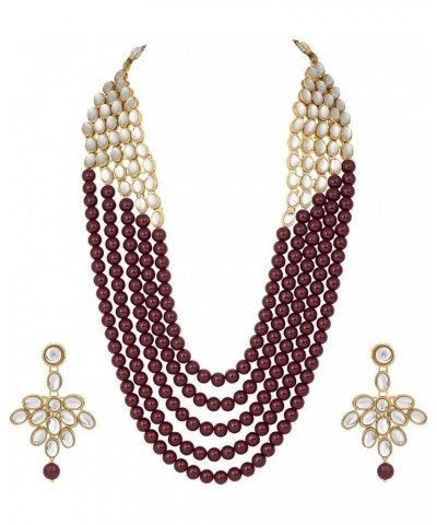 Multi Layered Faux Kundan Beaded Necklace Earrings Maang Tikka Indian Ethnic Bollywood Jewelry Set for Women Maroon-3 $15.98 ...