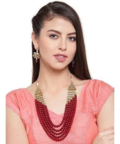 Multi Layered Faux Kundan Beaded Necklace Earrings Maang Tikka Indian Ethnic Bollywood Jewelry Set for Women Maroon-3 $15.98 ...