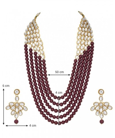 Multi Layered Faux Kundan Beaded Necklace Earrings Maang Tikka Indian Ethnic Bollywood Jewelry Set for Women Maroon-3 $15.98 ...