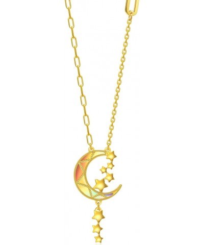 Dazzling Mirror Gold 999 24K Solid Gold Price-by-Weight 6.36g Gold Crescent Moon with Shooting Stars Necklace for Women 94089...