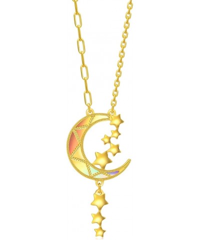 Dazzling Mirror Gold 999 24K Solid Gold Price-by-Weight 6.36g Gold Crescent Moon with Shooting Stars Necklace for Women 94089...