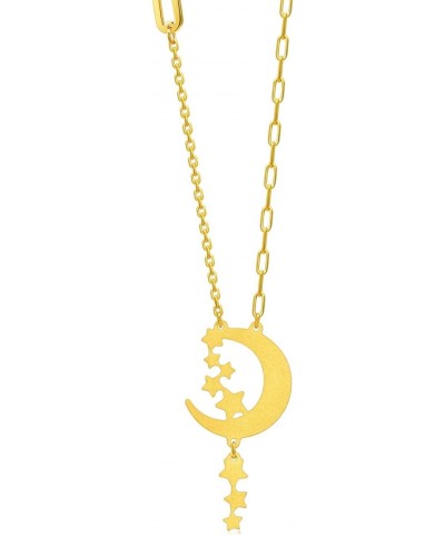 Dazzling Mirror Gold 999 24K Solid Gold Price-by-Weight 6.36g Gold Crescent Moon with Shooting Stars Necklace for Women 94089...