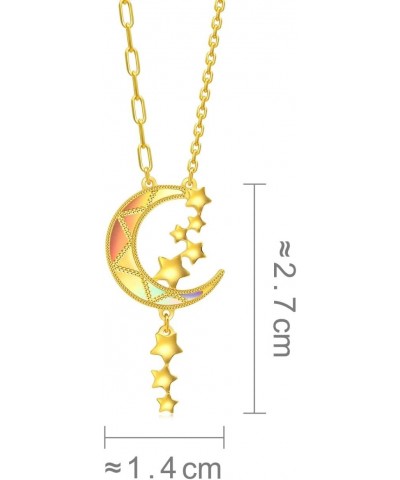 Dazzling Mirror Gold 999 24K Solid Gold Price-by-Weight 6.36g Gold Crescent Moon with Shooting Stars Necklace for Women 94089...