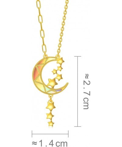 Dazzling Mirror Gold 999 24K Solid Gold Price-by-Weight 6.36g Gold Crescent Moon with Shooting Stars Necklace for Women 94089...