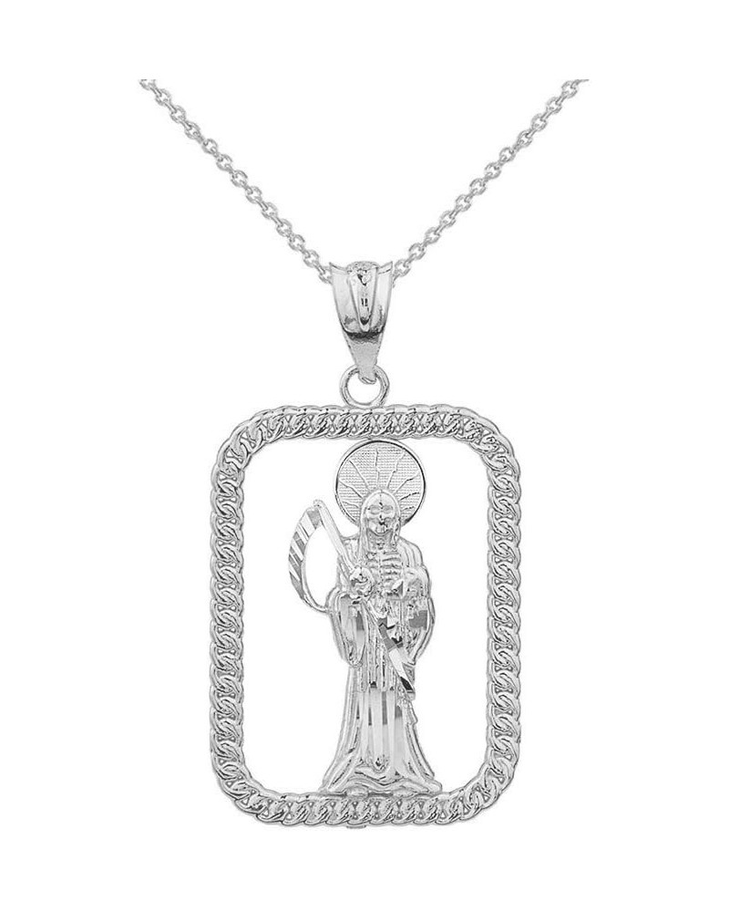 Skeleton Jewelry Sterling Silver Santa Muerte (Grim Reaper) Rope-Style Rectangular Frame Necklace 16.0 Inches $17.99 Necklaces