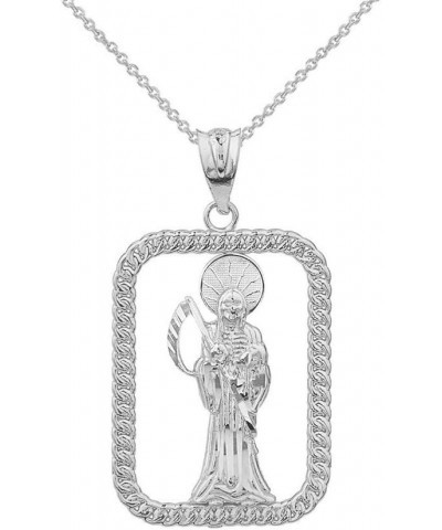 Skeleton Jewelry Sterling Silver Santa Muerte (Grim Reaper) Rope-Style Rectangular Frame Necklace 16.0 Inches $17.99 Necklaces