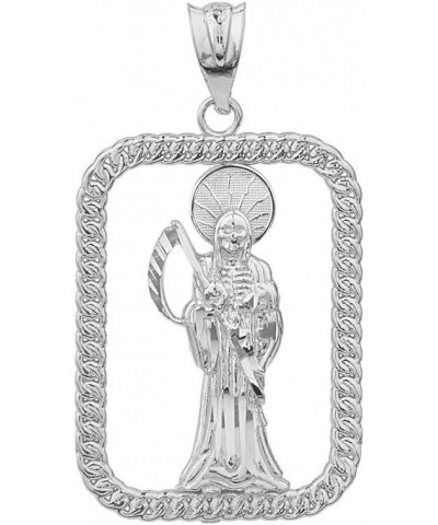 Skeleton Jewelry Sterling Silver Santa Muerte (Grim Reaper) Rope-Style Rectangular Frame Necklace 16.0 Inches $17.99 Necklaces