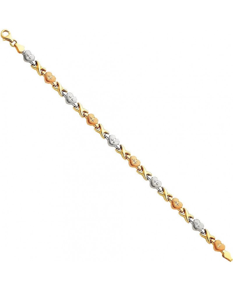 14k Tri Color Gold Diamond Cut Stampato Heart Bracelet with Lobster Claw Clasp - 7.25 $152.10 Bracelets