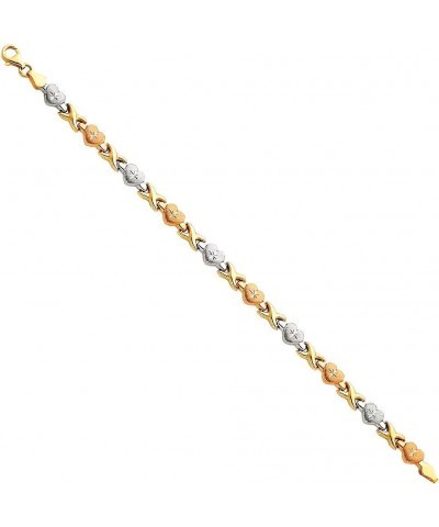 14k Tri Color Gold Diamond Cut Stampato Heart Bracelet with Lobster Claw Clasp - 7.25 $152.10 Bracelets