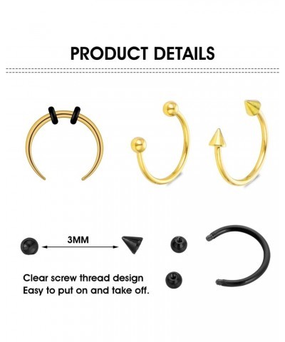 9Pcs Stainless Steel Nose Ring Hoop Nose Piercing Jewelry Septum Rings Septum Jewelry 16g 18g Septum Ring Septum Piercing Hor...