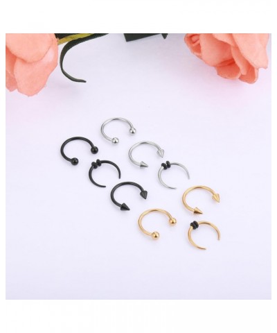 9Pcs Stainless Steel Nose Ring Hoop Nose Piercing Jewelry Septum Rings Septum Jewelry 16g 18g Septum Ring Septum Piercing Hor...