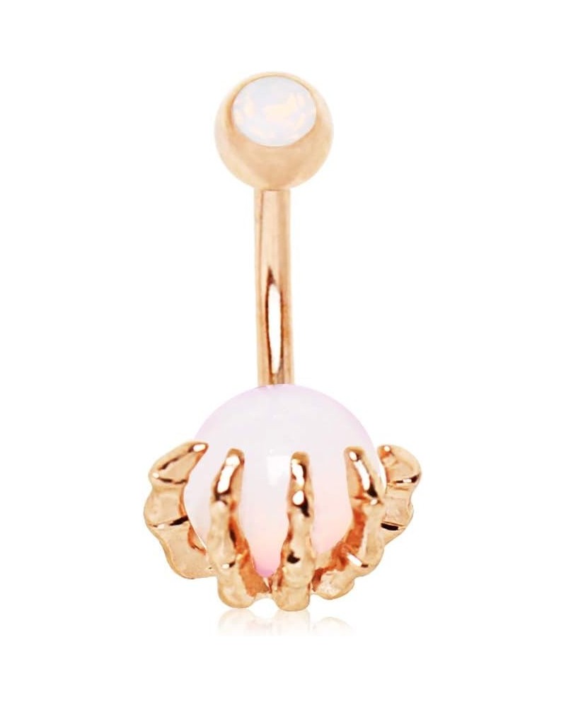 Rose Gold Plated Skeleton Hand with Crystal Orb Belly Button Ring $8.71 Body Jewelry