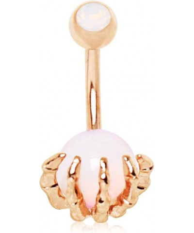 Rose Gold Plated Skeleton Hand with Crystal Orb Belly Button Ring $8.71 Body Jewelry