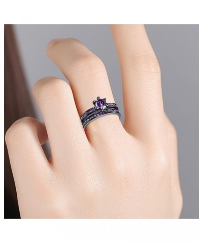 2Pcs Lady Wedding Bands Engagement Ring Square Cut Cubics Zirconia Rings Bridal Ring Exquisite Jewelry Sets (Purple, 7) Purpl...