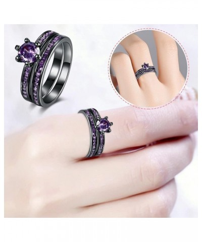 2Pcs Lady Wedding Bands Engagement Ring Square Cut Cubics Zirconia Rings Bridal Ring Exquisite Jewelry Sets (Purple, 7) Purpl...