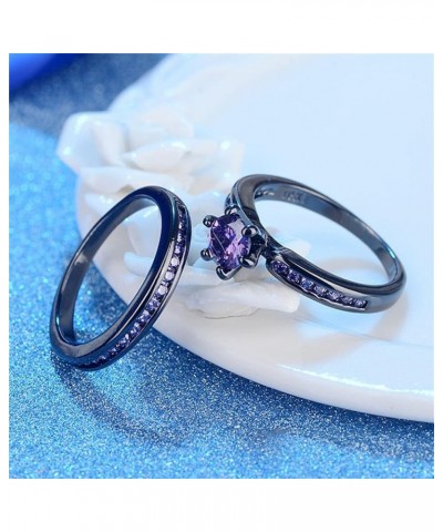 2Pcs Lady Wedding Bands Engagement Ring Square Cut Cubics Zirconia Rings Bridal Ring Exquisite Jewelry Sets (Purple, 7) Purpl...