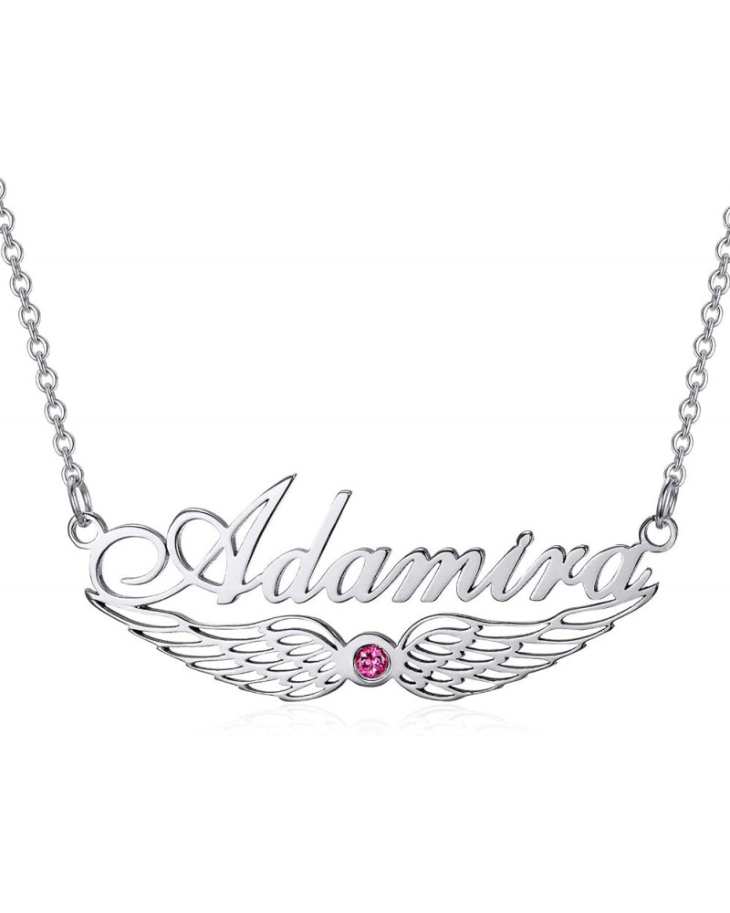 Personalized Name Necklace Angel Wing Necklace with Synthetic Birthstone Name Necklace Adjustable Chain 16”-20” for Women Sil...