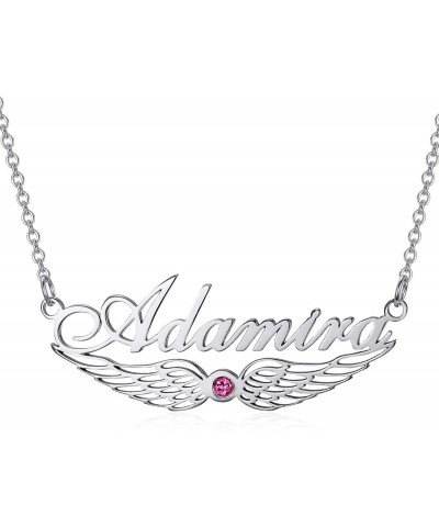 Personalized Name Necklace Angel Wing Necklace with Synthetic Birthstone Name Necklace Adjustable Chain 16”-20” for Women Sil...