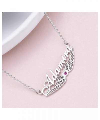 Personalized Name Necklace Angel Wing Necklace with Synthetic Birthstone Name Necklace Adjustable Chain 16”-20” for Women Sil...