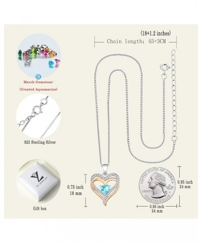 Women's Heart Necklace Sterling Silver Double Love Heart Pendant Cubic Zirconia Jewelry 03-aquamarine-Mar-rose $31.20 Necklaces