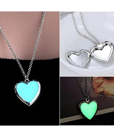 Glow in The Dark Necklace for Women Photo Locket Vintage Fluorescence Heart Necklace Pendant Jewelry Floating Charm Gifts Pur...