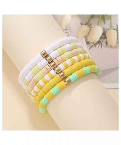 6Pcs/Set Bohemia Heishi Clay Surfer Bead Stretch Bracelets Vinyl Disc Polymer Stackable Layering Bracelet Set Preppy Summer B...